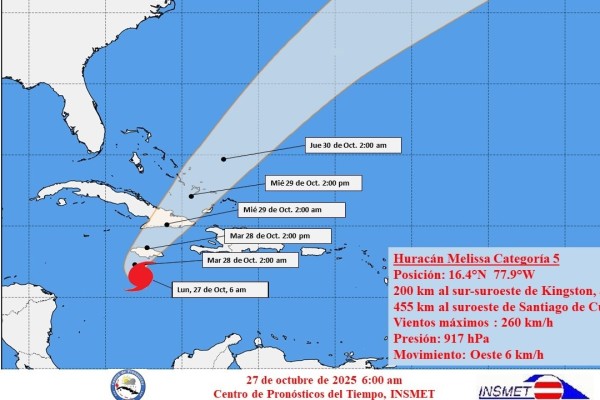AVISO DE CICLÓN TROPICAL No. 14: Melissa se convierte en huracán Categoría 5